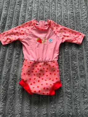 Baby/Toddler Girls Pink Strawberry Rashguard Swimsuit - Long Sleeve